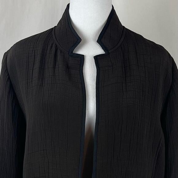 Chico’s Brown W Black Silk Trim Neutral Minimalist Jacket NWOT Size 8 - Picture 3 of 14